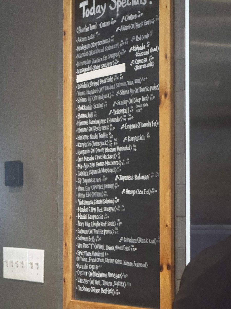 Today's specials chalkboard